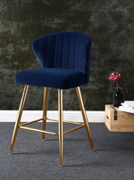 Rizgek Blue Velvet/Gold Metal Tufted Counter Height Chair