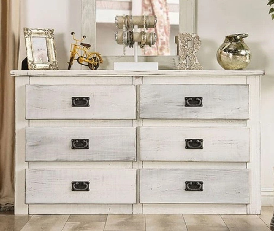 Rockwall Wire-Brushed White Wood Dresser