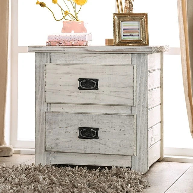 Rockwall Wire-Brushed White Wood Nightstand