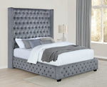 Rocori Grey Velvet Queen Bed with Tall Headboard