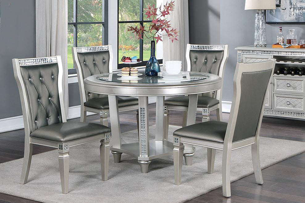 Belinda 5-Pc Vibrant Silver Wood/Dark Gray Faux Leather Dining Table S ...