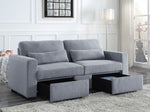 Rogyne Gray Linen 2-Seat Sofa with Drawers