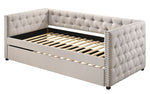 Romona Beige Fabric Button Tufted Full Daybed with Trundle