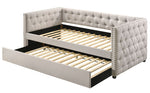 Romona Beige Fabric Button Tufted Full Daybed with Trundle