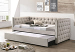 Romona Beige Fabric Button Tufted Full Daybed with Trundle