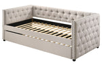 Romona Beige Fabric Button Tufted Twin Daybed with Trundle