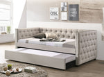 Romona Beige Fabric Button Tufted Twin Daybed with Trundle