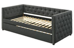 Romona Gray Fabric Button Tufted Full Daybed with Trundle