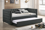 Romona Gray Fabric Button Tufted Twin Daybed with Trundle