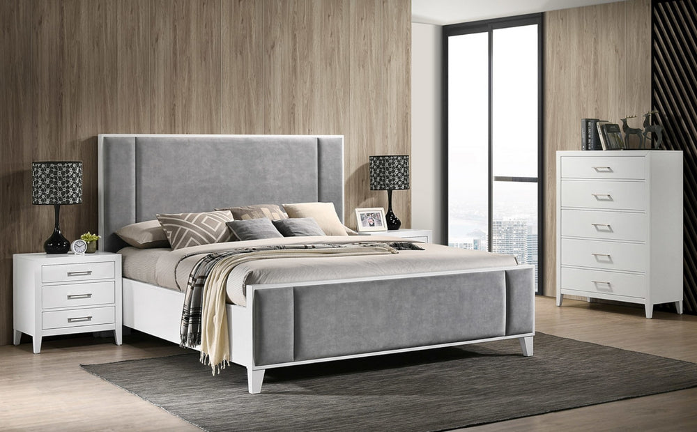 Rosa Grey Fabric/White Wood Full Bed