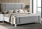 Rosa Grey Fabric/White Wood Queen Bed