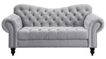 Rosalie Light Gray Velvet Fabric Button Tufted Loveseat