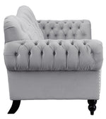 Rosalie Light Gray Velvet Fabric Button Tufted Loveseat