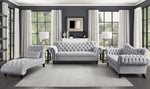 Rosalie Light Gray Velvet Fabric Button Tufted Loveseat