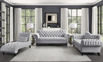 Rosalie Light Gray Velvet Fabric Button Tufted Sofa