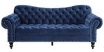 Rosalie Navy Blue Velvet Fabric Button Tufted Sofa