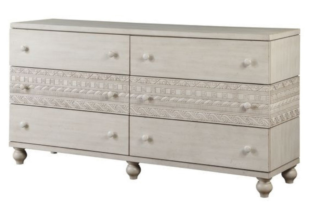 Roselyne Antique White Wood 6-Drawer Dresser