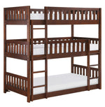 Rowe Dark Cherry Finish Wood Twin Triple Bunk Bed