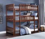 Rowe Dark Cherry Finish Wood Twin Triple Bunk Bed