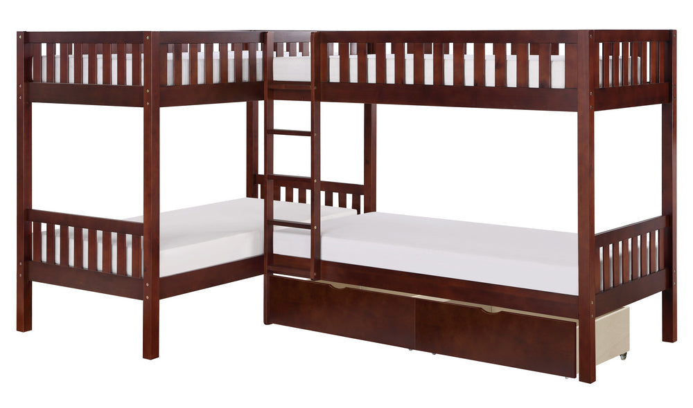 Rowe Dark Cherry Quadruple Twin Bunk Bed with Storage