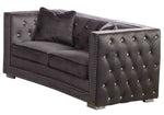 Ruby Grey Velour Tufted Loveseat with Nailheads