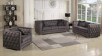 Ruby Grey Velour Tufted Sofa with Nailheads