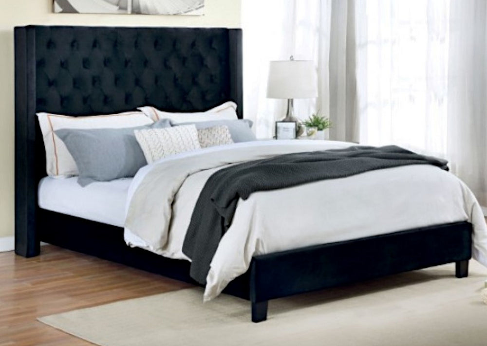 Ryleigh Black Velvet-like Fabric King Bed