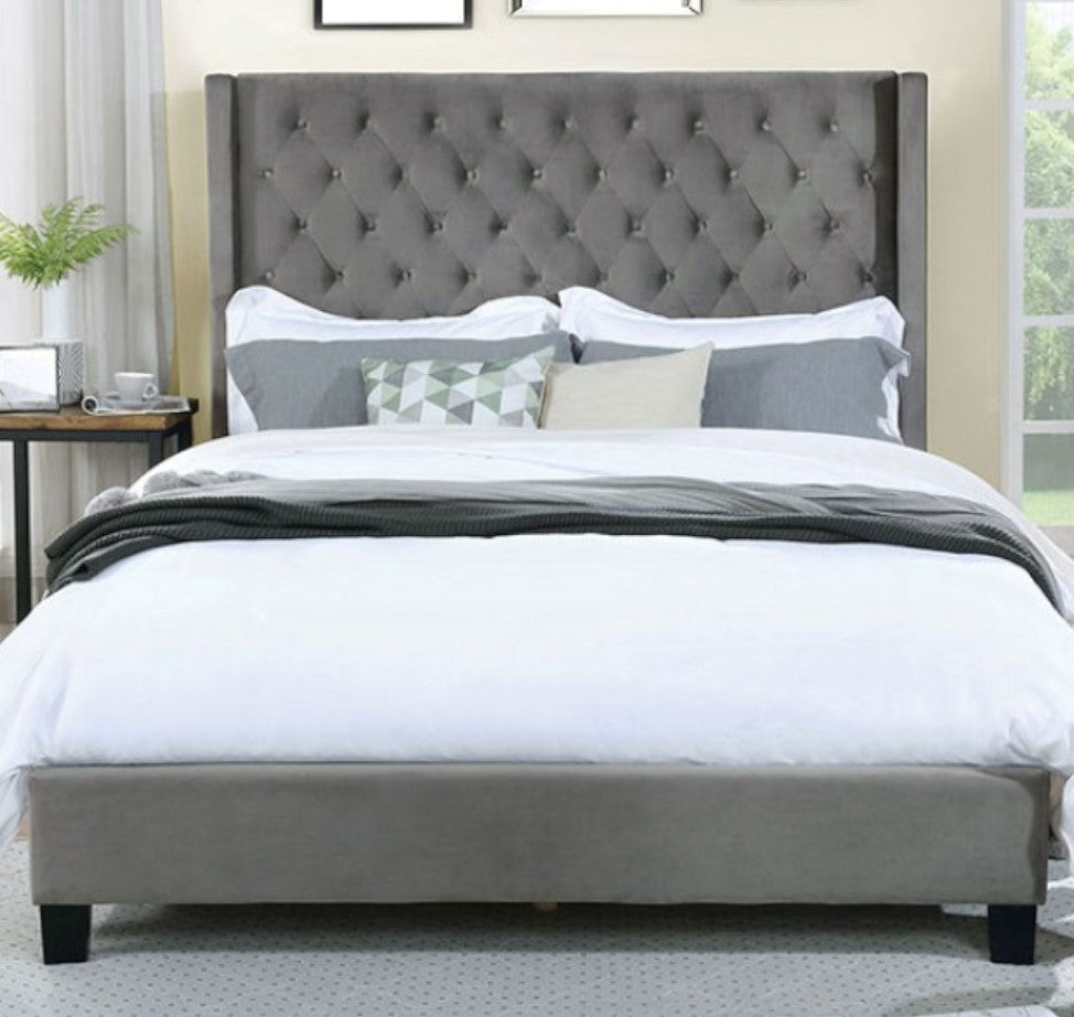 Ryleigh Gray Velvet-like Fabric King Bed