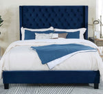 Ryleigh Navy Velvet-like Fabric Cal King Bed