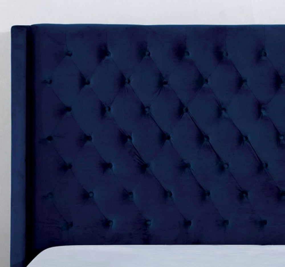 Ryleigh Navy Velvet-like Fabric King Bed