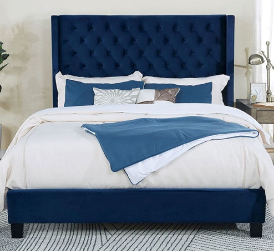 Ryleigh Navy Velvet-like Fabric King Bed