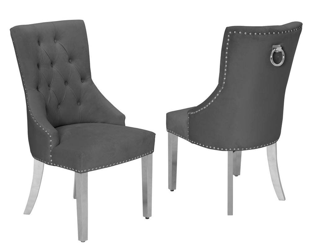 Sabrina 2 Gray Velvet/Silver Metal Side Chairs