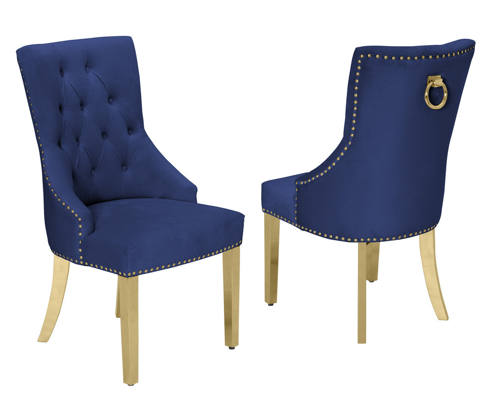 Sabrina 2 Navy Blue Velvet/Gold Metal Side Chairs