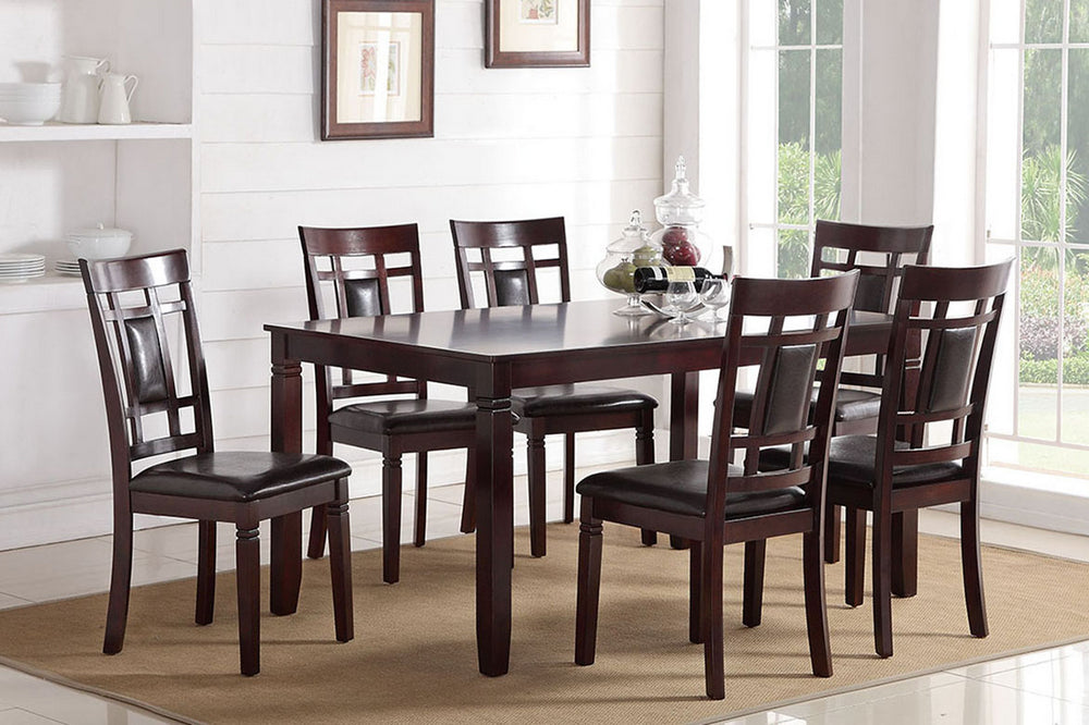 Sacha 7-Pc Espresso Wood/Faux Leather Dining Table Set