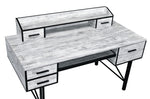 Safea Antique White Wood/Black Metal 5-Drawer Office Desk