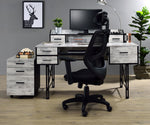 Safea Antique White Wood/Black Metal 5-Drawer Office Desk