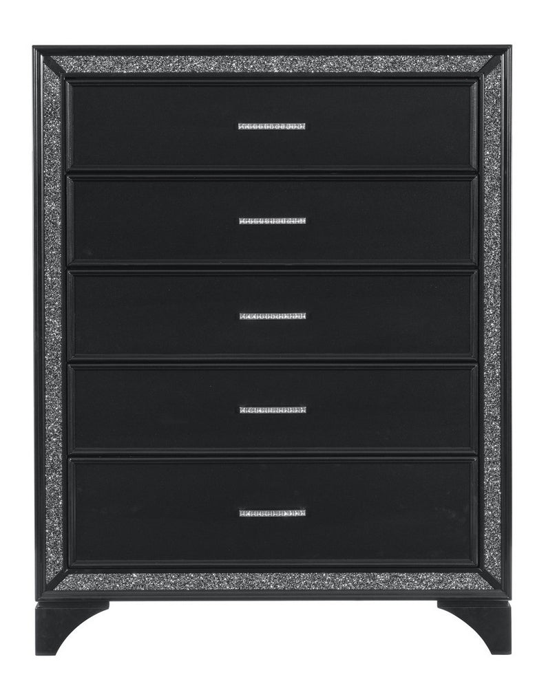 Salon Pearl Black Metallic Wood 5-Drawer Chest