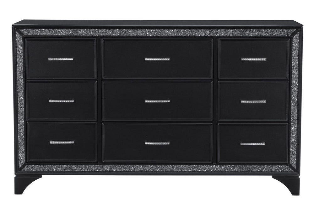 Salon Pearl Black Metallic Wood 9-Drawer Dresser