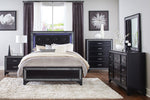 Salon Pearl Black Metallic Wood Cal King Bed with LED