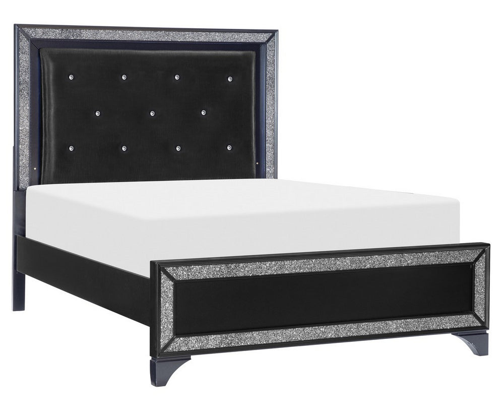 Salon Pearl Black Metallic Wood King Bed with LED