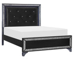 Salon Pearl Black Metallic Wood Queen Bed with LED