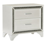 Salon Pearl White Metallic Wood 2-Drawer Nightstand