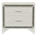 Salon Pearl White Metallic Wood 2-Drawer Nightstand