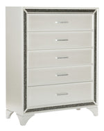 Salon Pearl White Metallic Wood 5-Drawer Chest