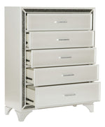 Salon Pearl White Metallic Wood 5-Drawer Chest