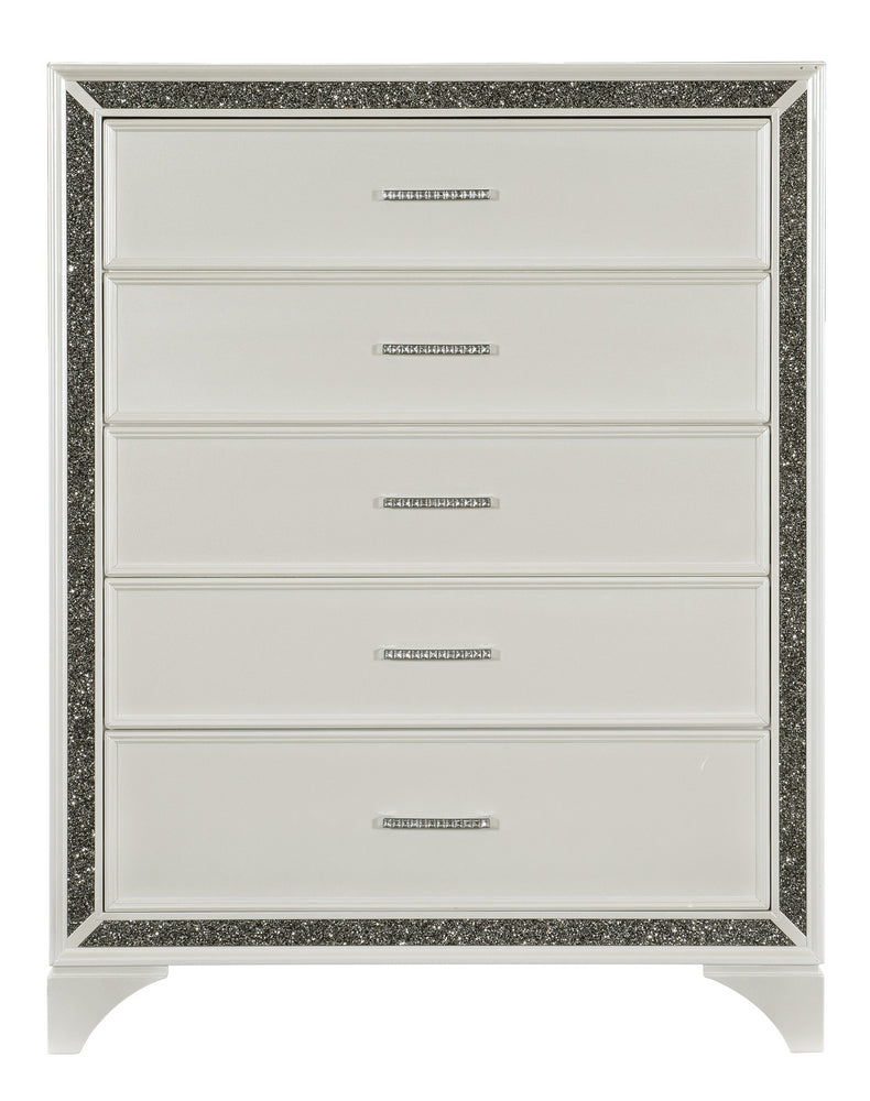 Salon Pearl White Metallic Wood 5-Drawer Chest