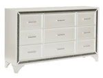 Salon Pearl White Metallic Wood 9-Drawer Dresser