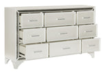 Salon Pearl White Metallic Wood 9-Drawer Dresser