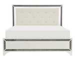 Salon Pearl White Metallic Wood Cal King Bed with LED