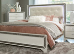 Salon Pearl White Metallic Wood Queen Bed with LED